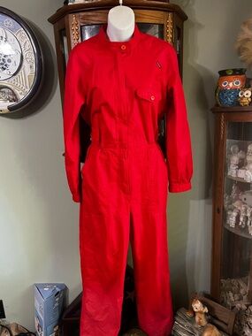 Vintage 80s Sasson Paris Red Boiler, Jumpsuit, Coverall Size 12/13